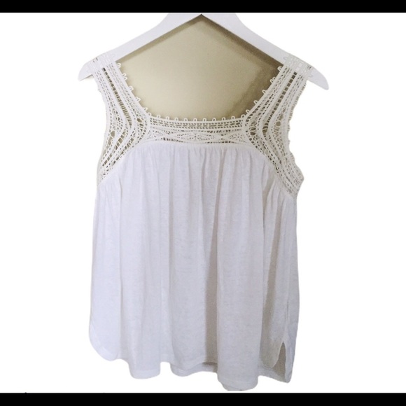 NWT GAP Linen Crochet/Lace Trim Tank/Top With Round Neck Ivory White Size Small - Picture 8 of 11